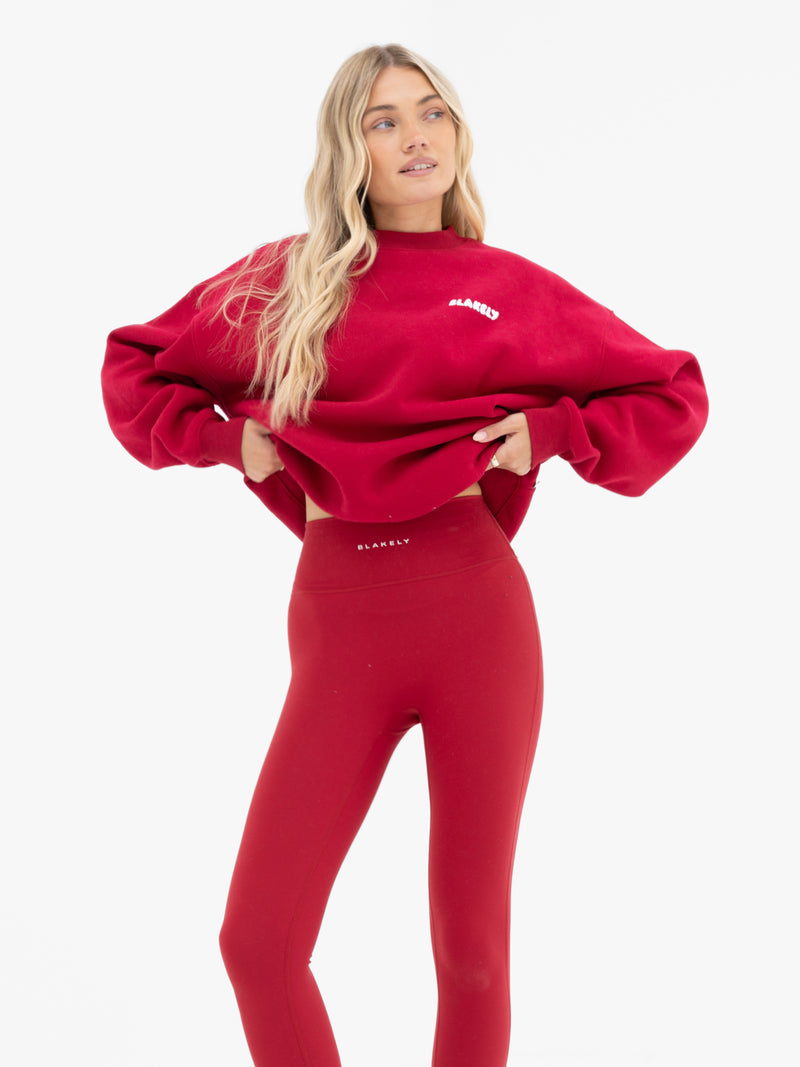 Cloud Print Oversized Jumper - Cherry Red