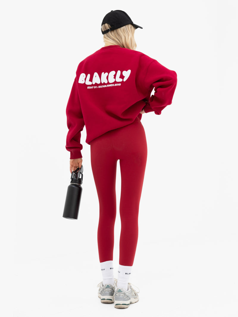 Cloud Print Oversized Jumper - Cherry Red