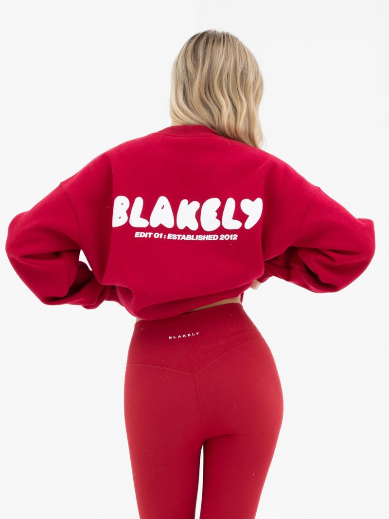 Cloud Print Oversized Jumper - Cherry Red