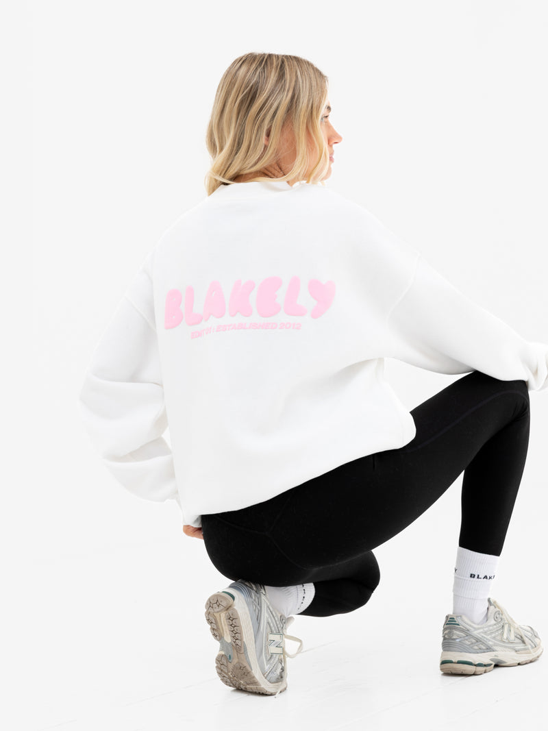 Cloud Print Oversized Jumper - Flat White & Powder Pink