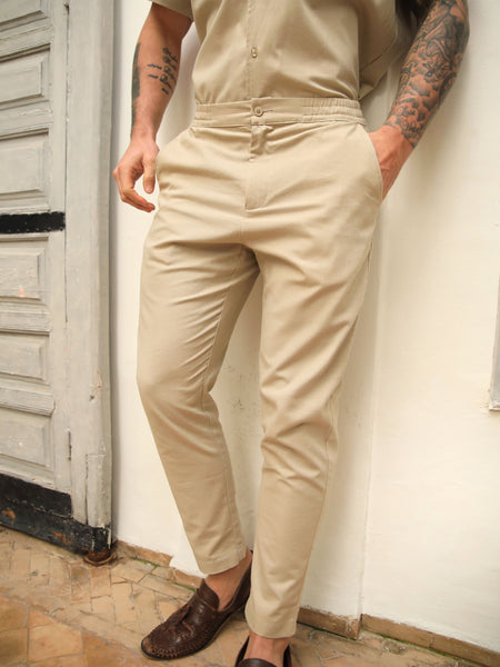 Linen Blend Slim Fit Suit Pants in Khaki  Hallensteins NZ