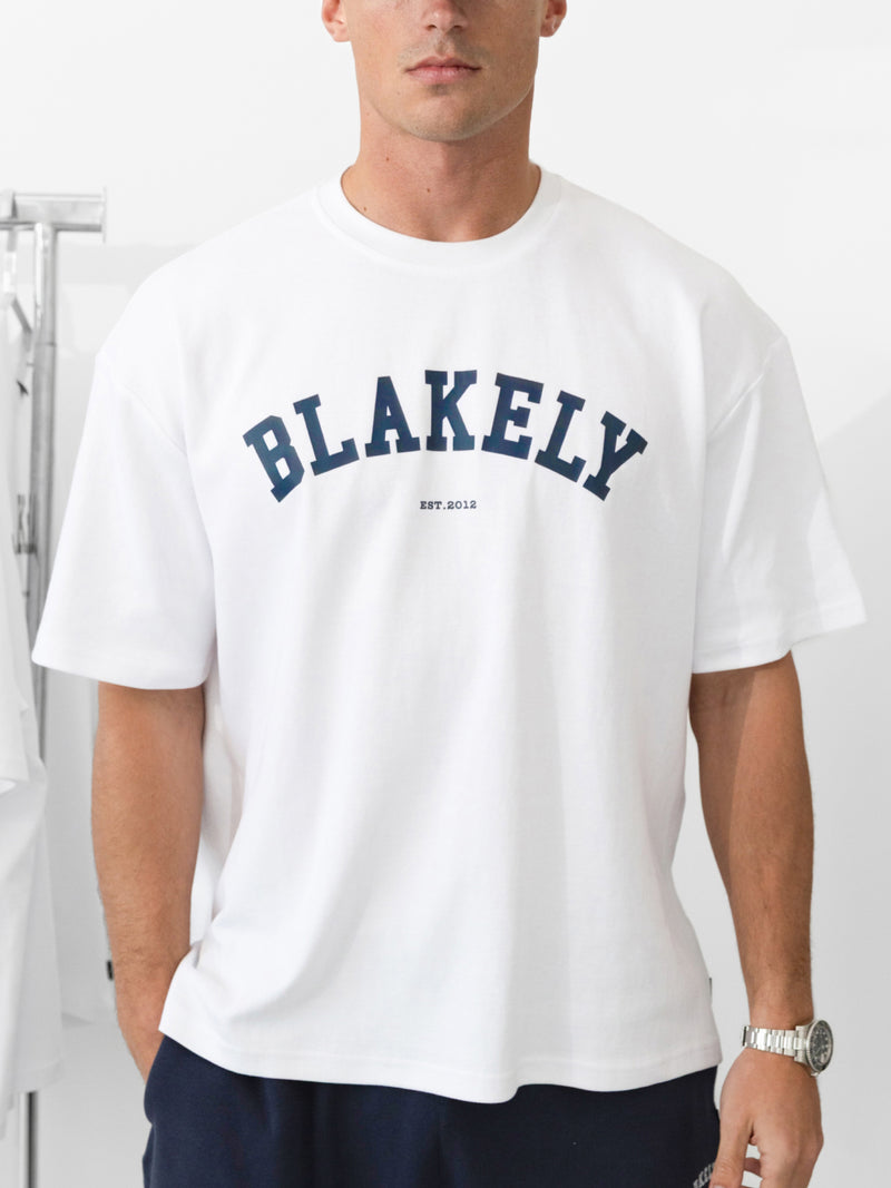 Varsity Unfitted T-Shirt - White & True Navy