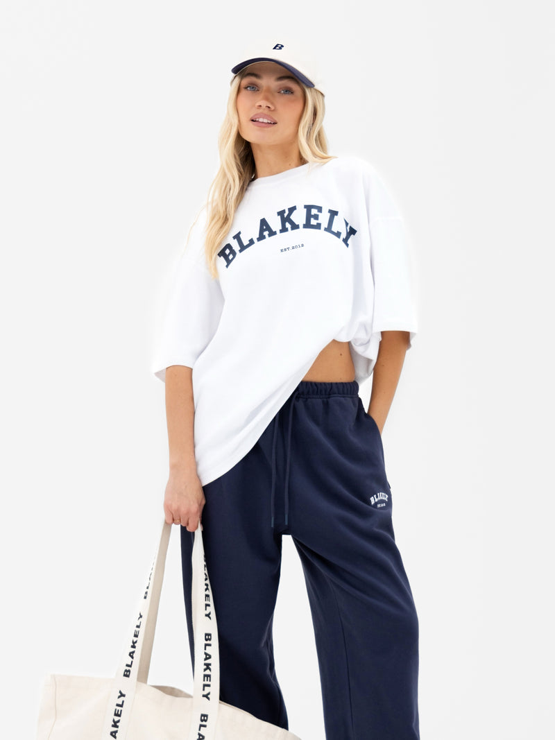 Varsity Ultra Oversized T-Shirt - White & True Navy