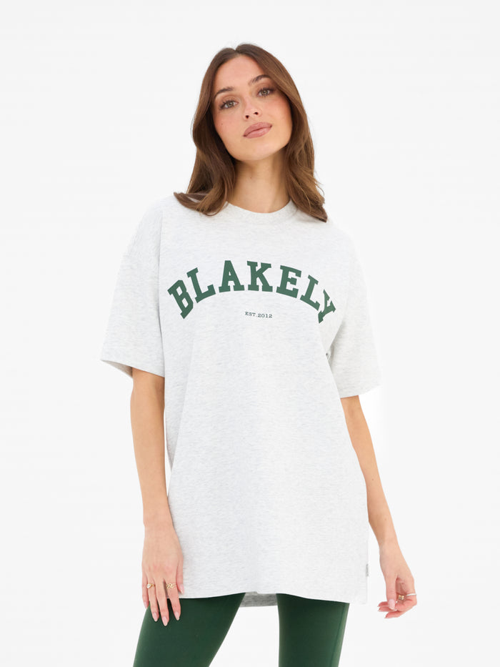 Varsity Oversized T-Shirt - Marl White & Deep Green