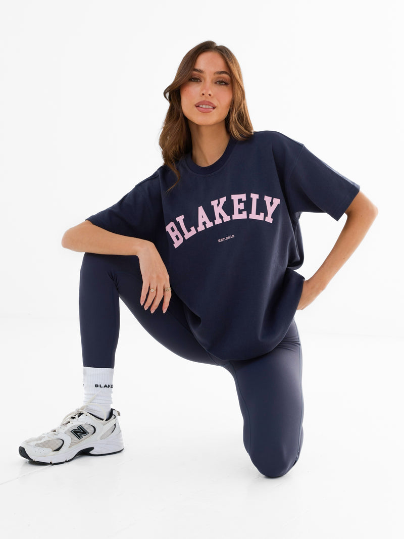 Varsity Oversized T-Shirt - True Navy & Vintage Pink