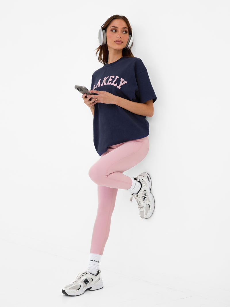 Varsity Oversized T-Shirt - True Navy & Vintage Pink