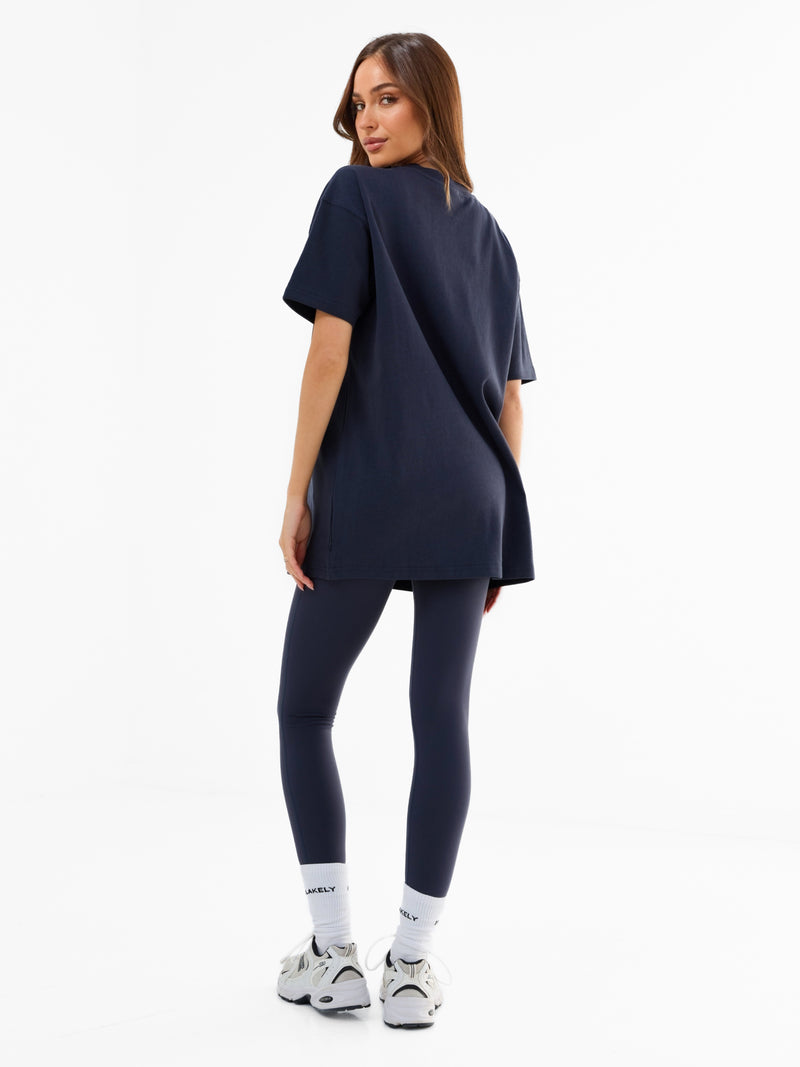 Varsity Oversized T-Shirt - True Navy & Vintage Pink
