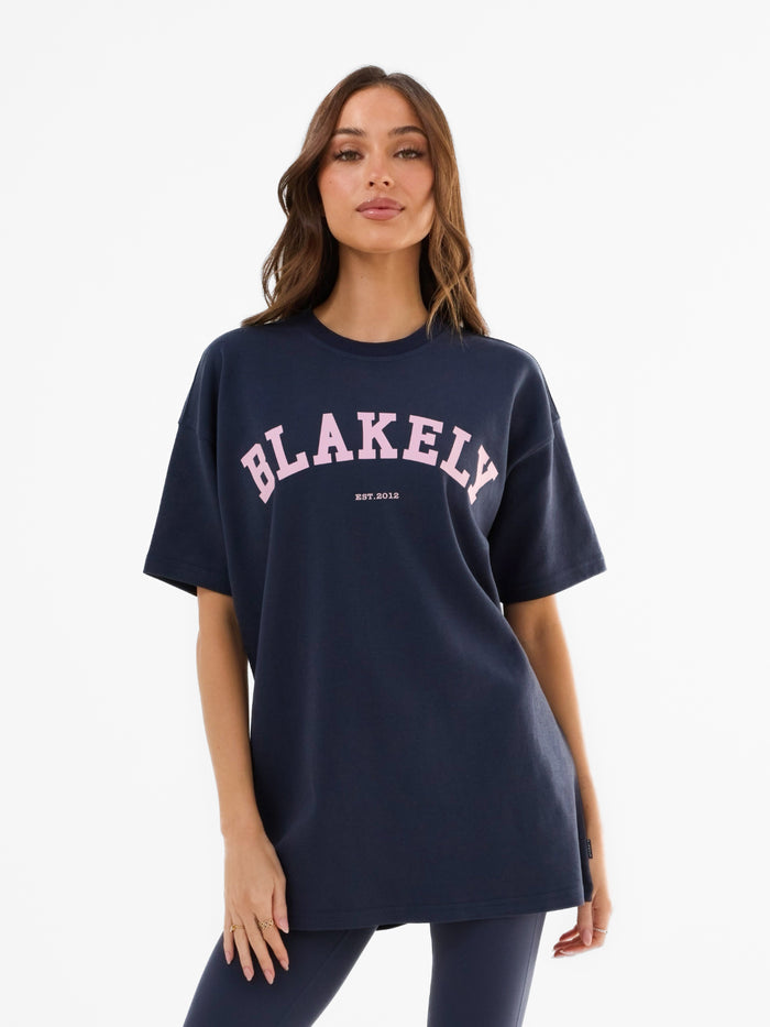Varsity Oversized T-Shirt - True Navy & Vintage Pink