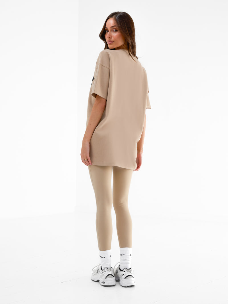 Varsity Oversized T-Shirt - Tan