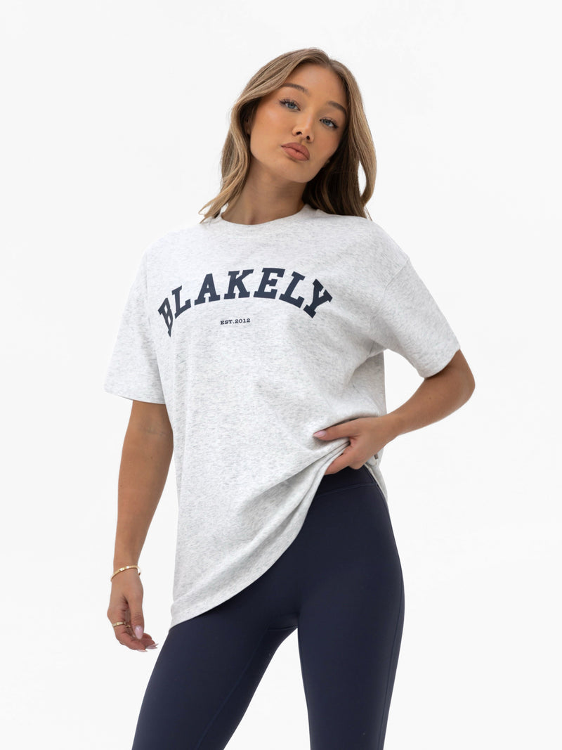 Varsity Oversized T-Shirt - Marl White & True Navy