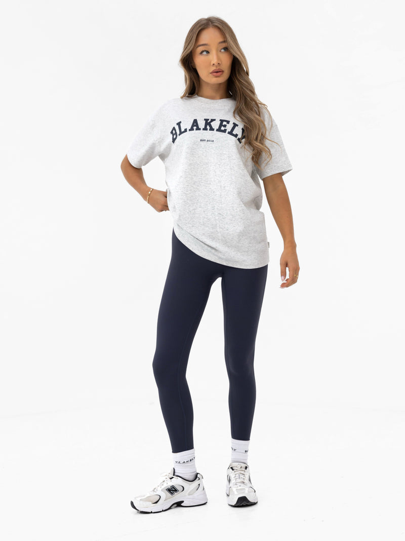 Varsity Oversized T-Shirt - Marl White & True Navy