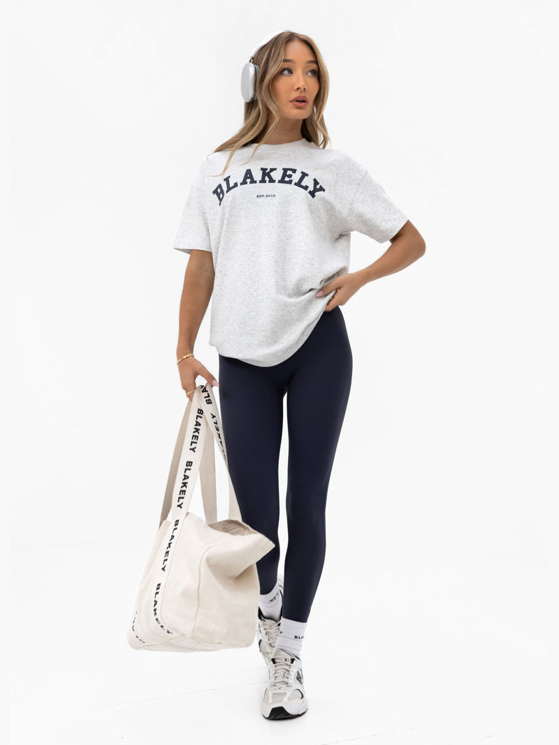 Varsity Oversized T-Shirt - Marl White & True Navy