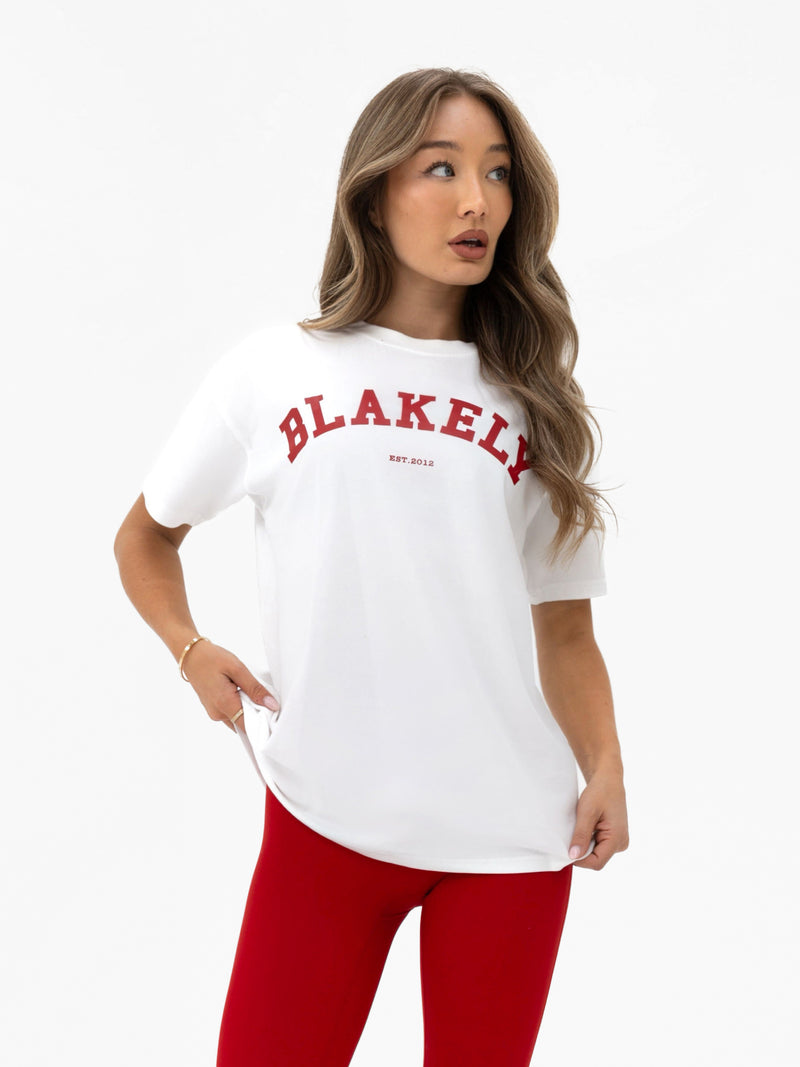 Varsity Oversized T-Shirt - White & Chilli Red
