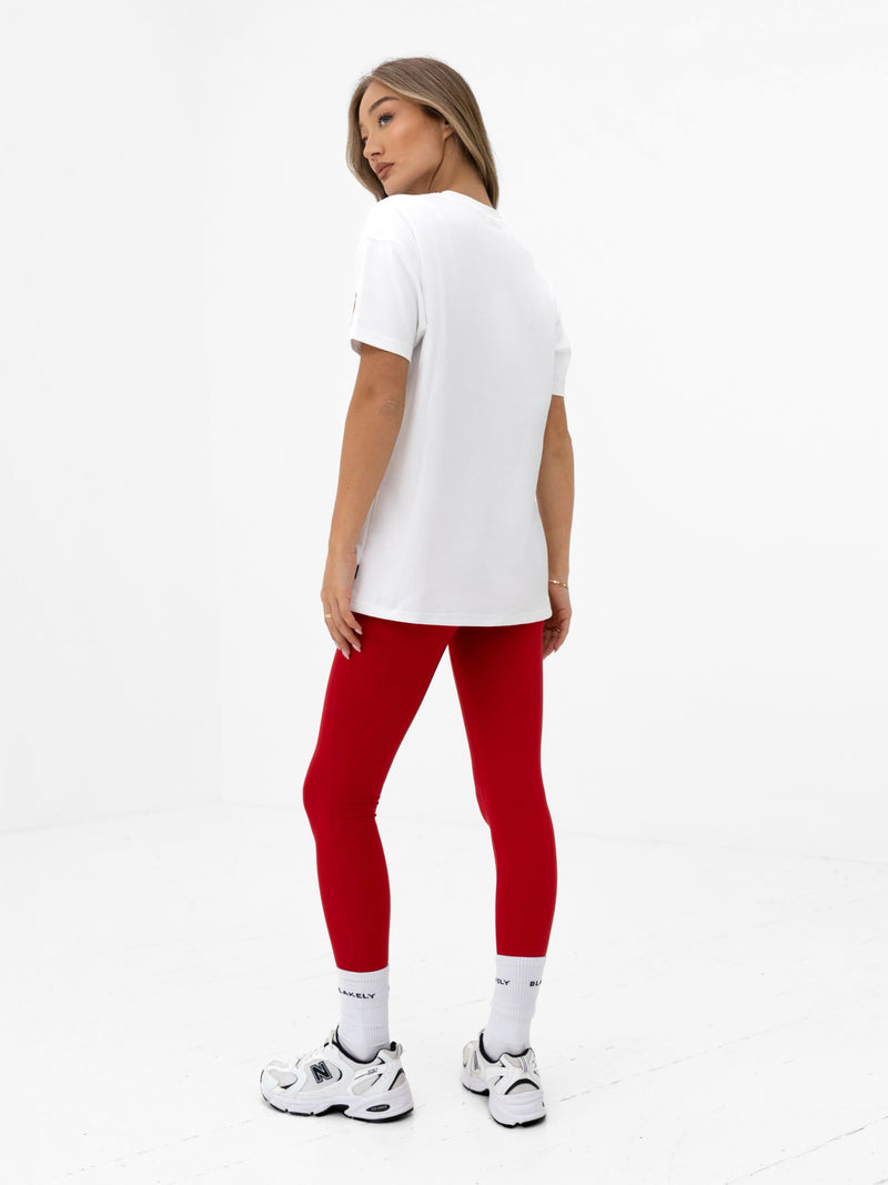 Varsity Oversized T-Shirt - White & Chilli Red