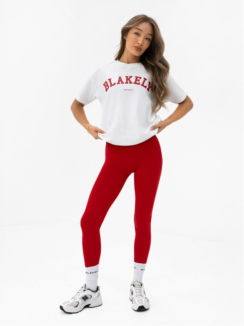 Varsity Oversized T-Shirt - White & Chilli Red