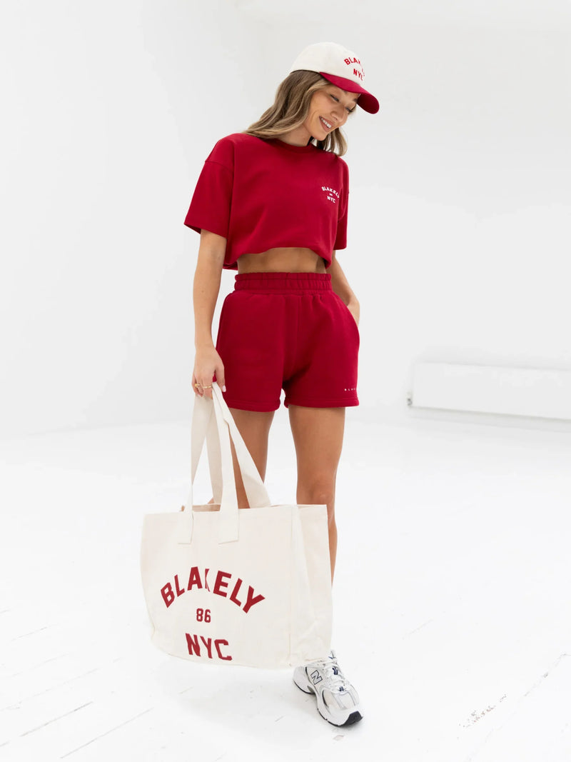 NYC Oversized T-Shirt & Isabel Jogger Shorts Set - Cherry Red