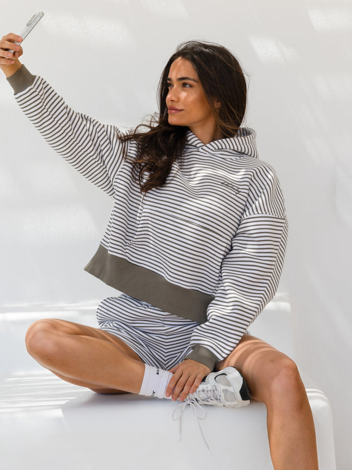Shay Stripe Jogger Shorts - Safari Green