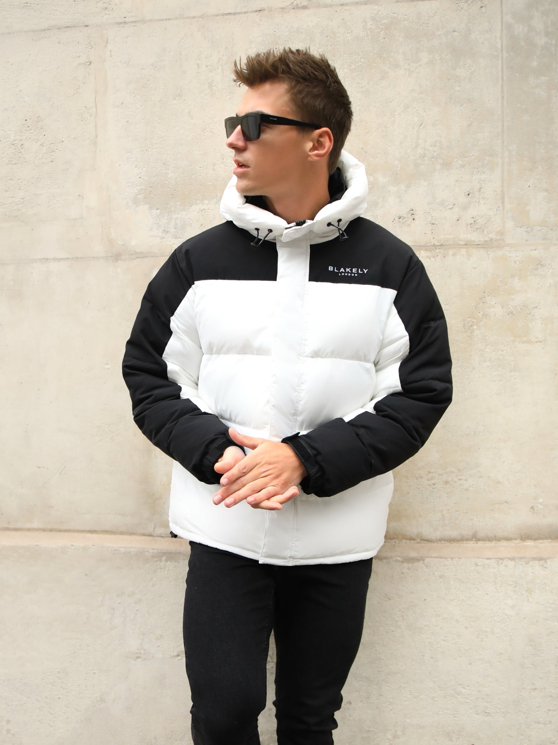 Black and white puffer jacket mens hotsell