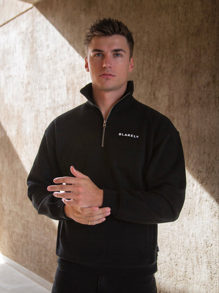 Mens black zip top jumper