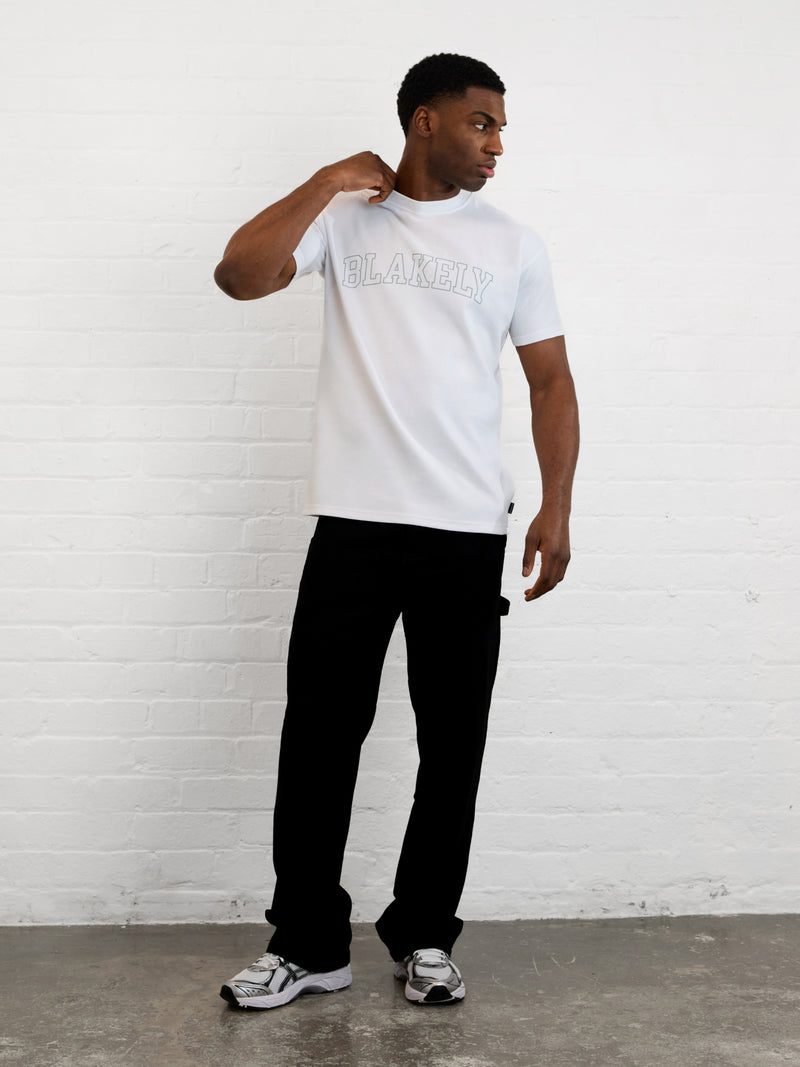 Outline Varsity Relaxed T-Shirt - White & Mineral Blue