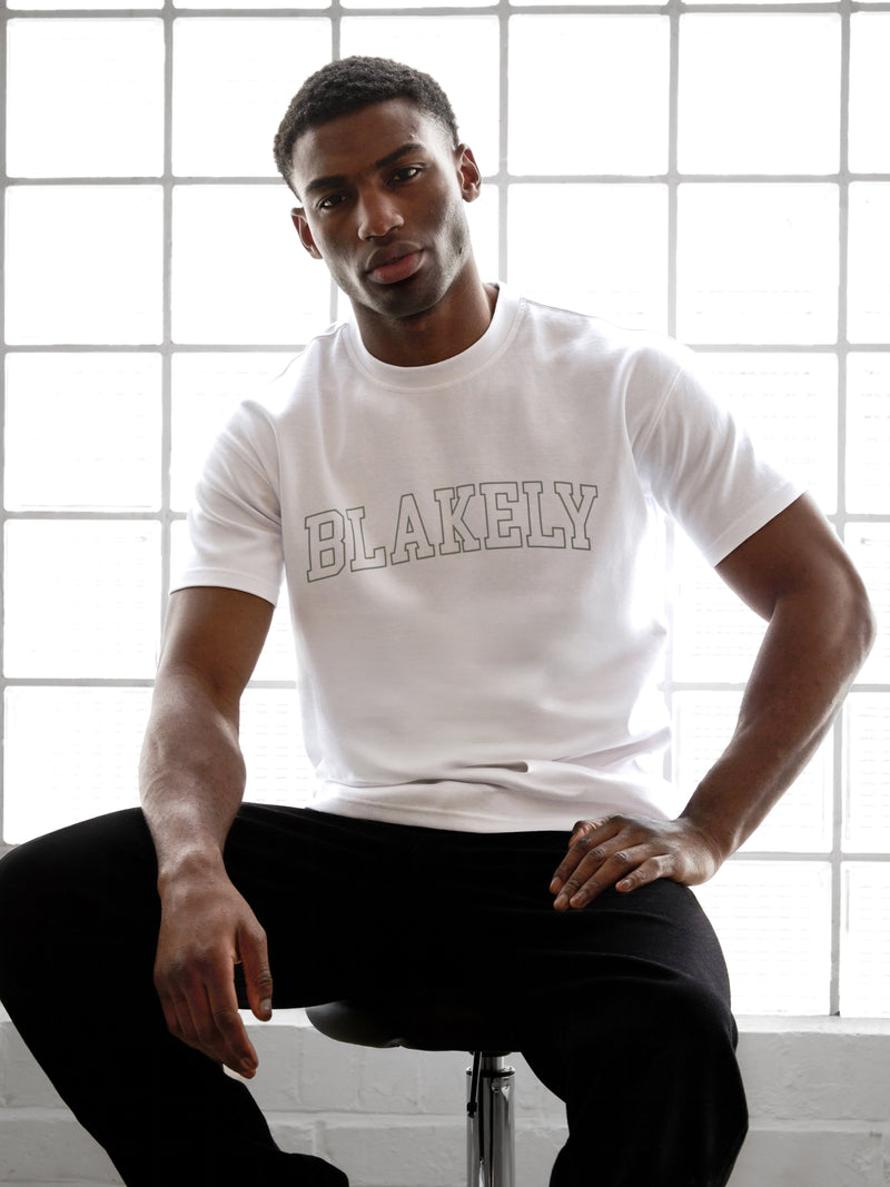 Outline Varsity Relaxed T-Shirt - White & Mineral Blue