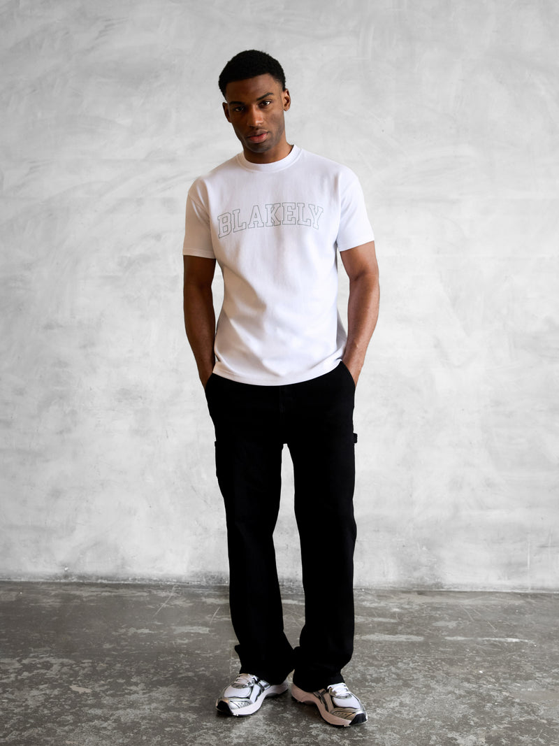 Outline Varsity Relaxed T-Shirt - White & Mineral Blue