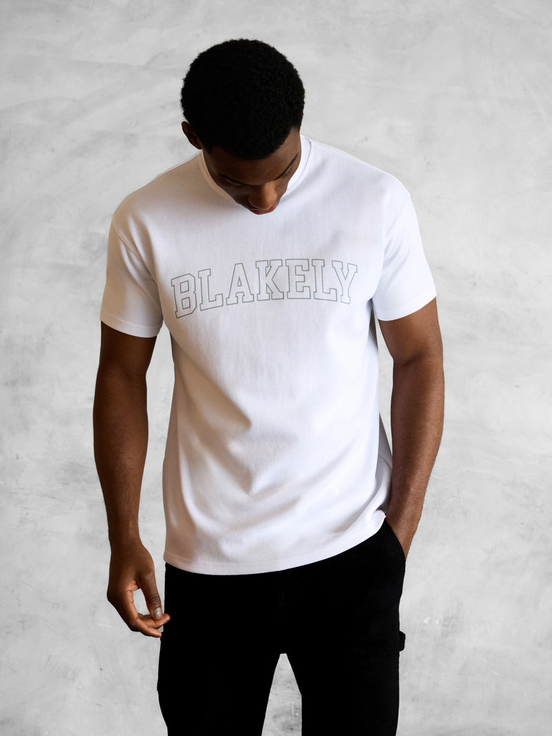 Outline Varsity Relaxed T-Shirt - White & Mineral Blue