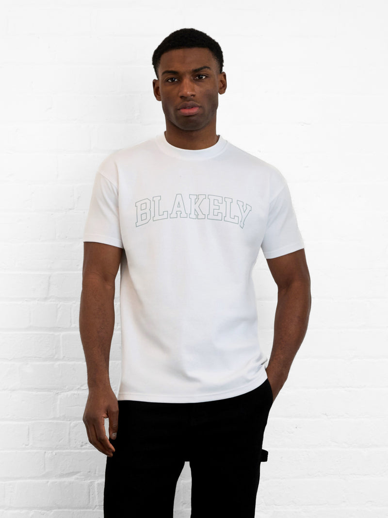 Outline Varsity Relaxed T-Shirt - White & Mineral Blue