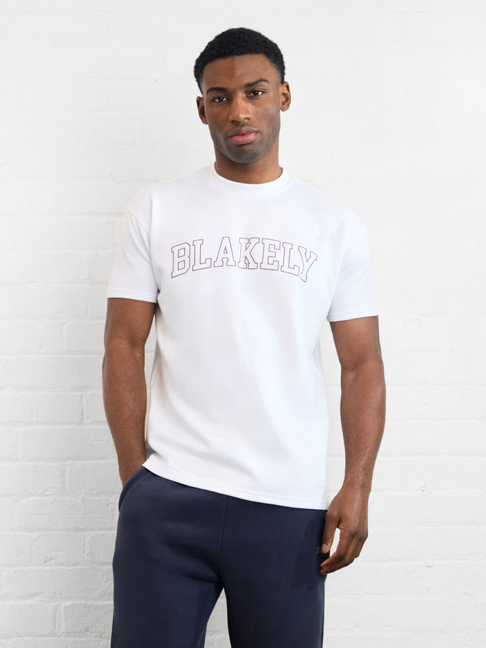 Outline Varsity Relaxed T-Shirt - White & Old Burgundy