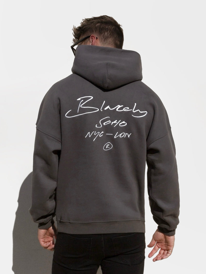 Soho Relaxed Script Hoodie - Charcoal