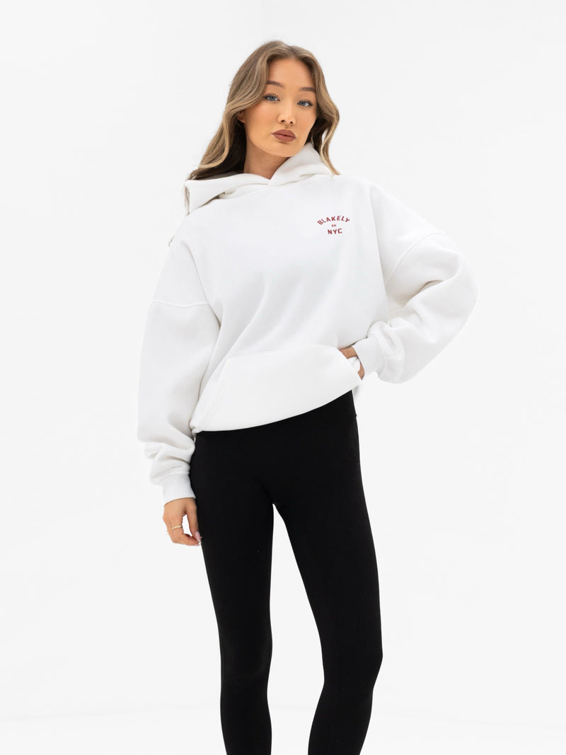 NYC Oversized Hoodie - White & Cherry Red