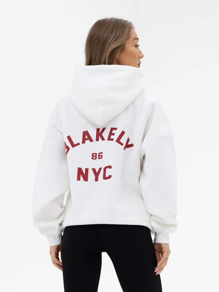 NYC Oversized Hoodie - White & Cherry Red