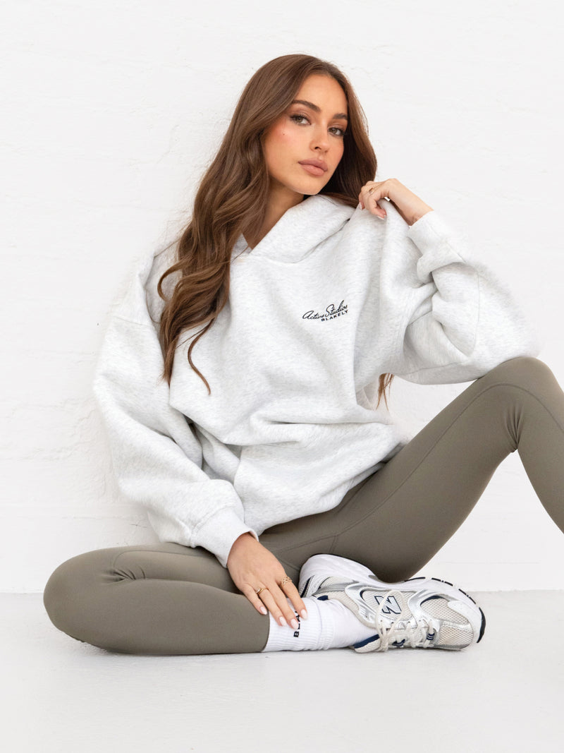 Addie Oversized Hoodie & Ultimate Active Leggings Set - Marl White & Safari Green