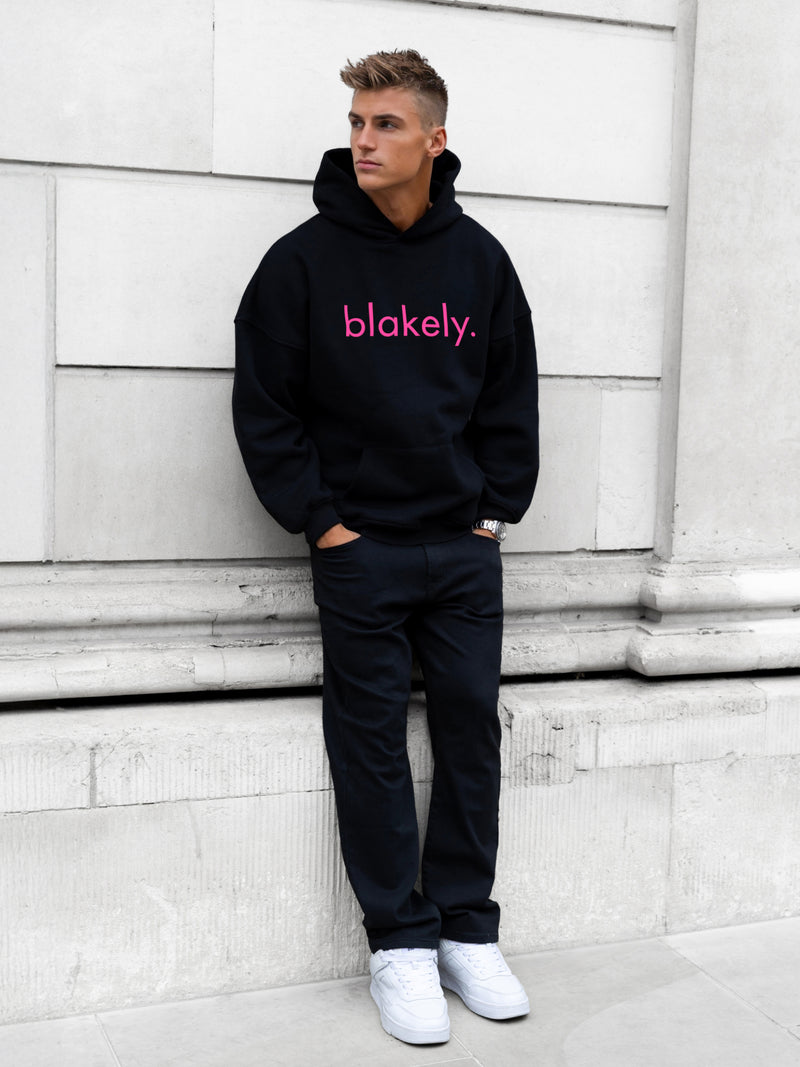 Leo Relaxed Hoodie - Black & Neon Pink