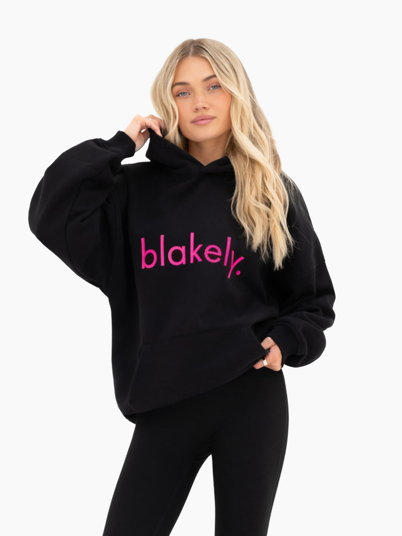 Lila Oversized Hoodie - Black & Neon Pink