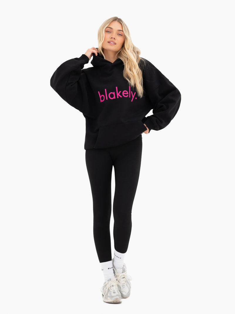 Lila Oversized Hoodie - Black & Neon Pink
