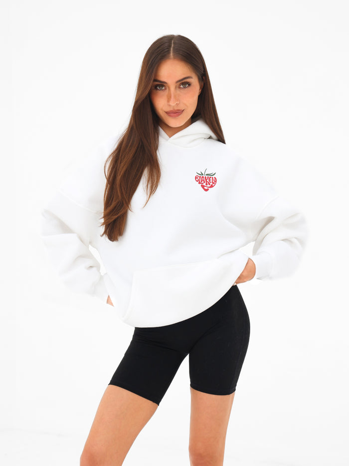 Strawberry Bubble Print Oversized Hoodie - White