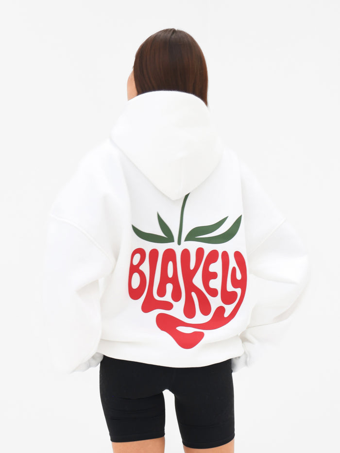 Strawberry Bubble Print Oversized Hoodie - White