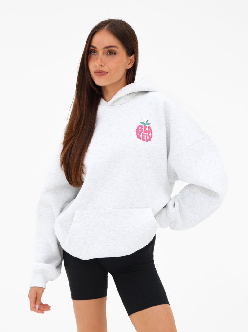 Raspberry Bubble Print Oversized Hoodie - Marl White
