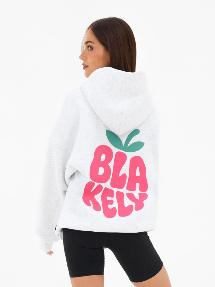 Raspberry Bubble Print Oversized Hoodie - Marl White