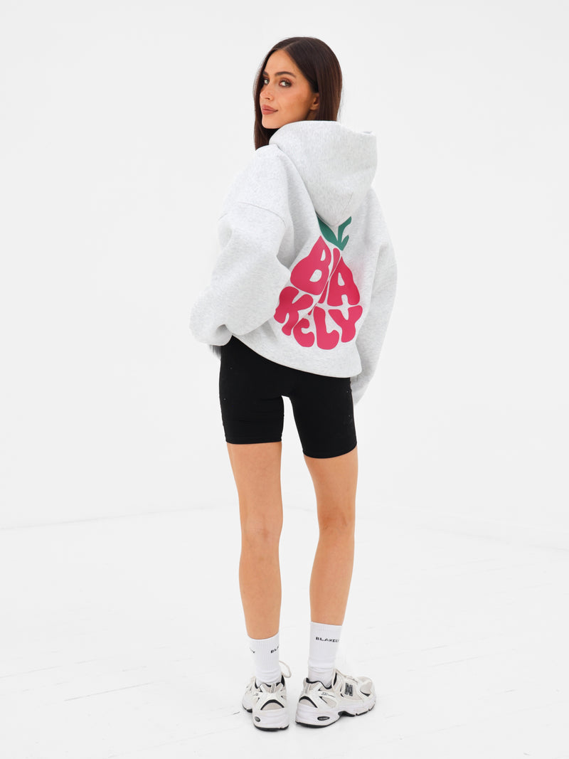 Raspberry Bubble Print Oversized Hoodie - Marl White