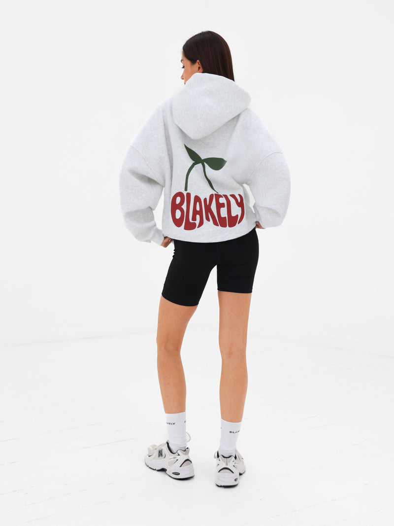 Cherry Bubble Print Oversized Hoodie - Marl Grey