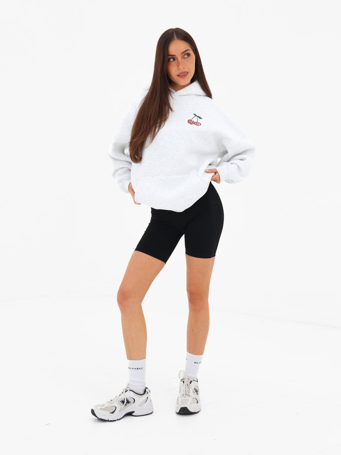 Cherry Bubble Print Oversized Hoodie - Marl White
