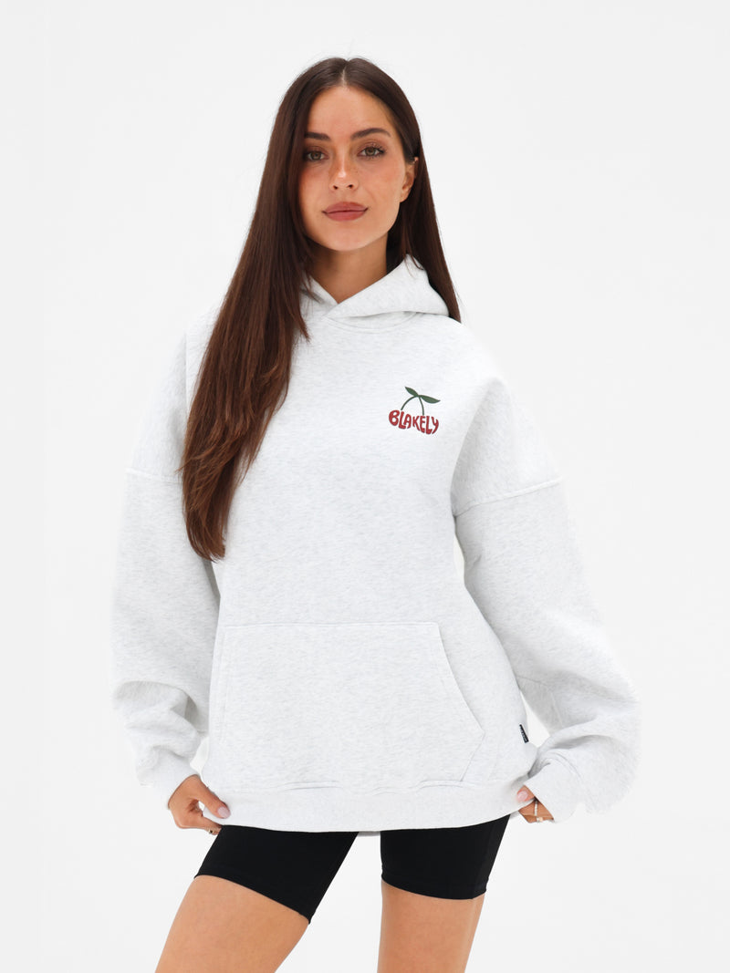 Cherry Bubble Print Oversized Hoodie - Marl White