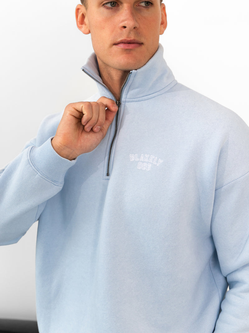 Miles Relaxed 1/4 Zip Jumper - Powder Blue