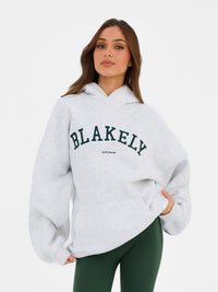 Varsity Oversized Hoodie - Marl White & Deep Green