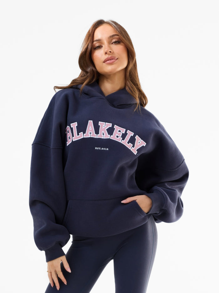 Varsity Oversized Hoodie - True Navy & Vintage Pink