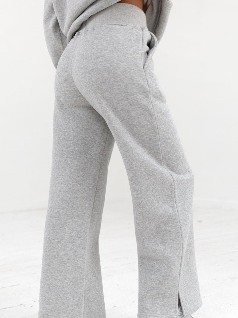 Varsity Wide Leg Sweatpants - Marl Grey