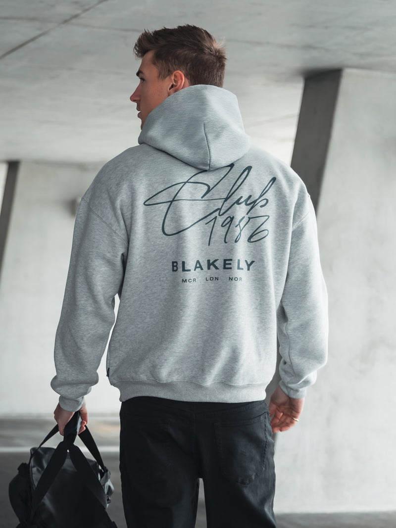 Club Relaxed Hoodie - Marl Grey & Teal