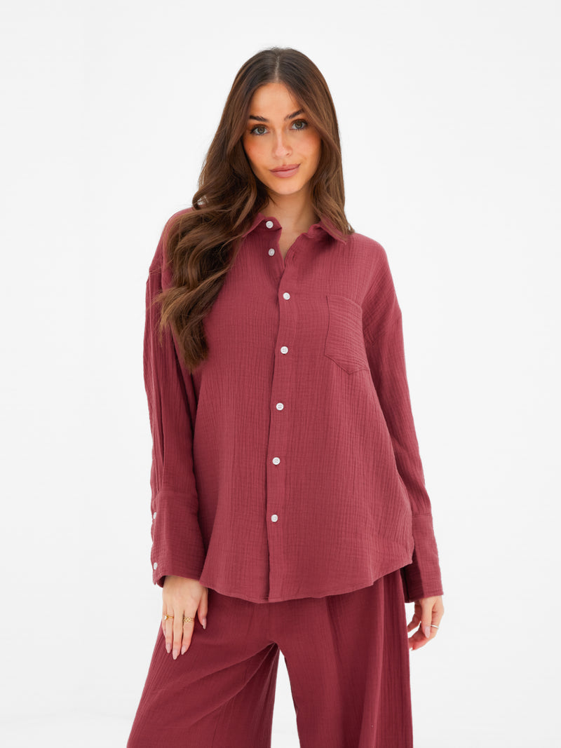 Mila Oversized Shirt - Washed Red
